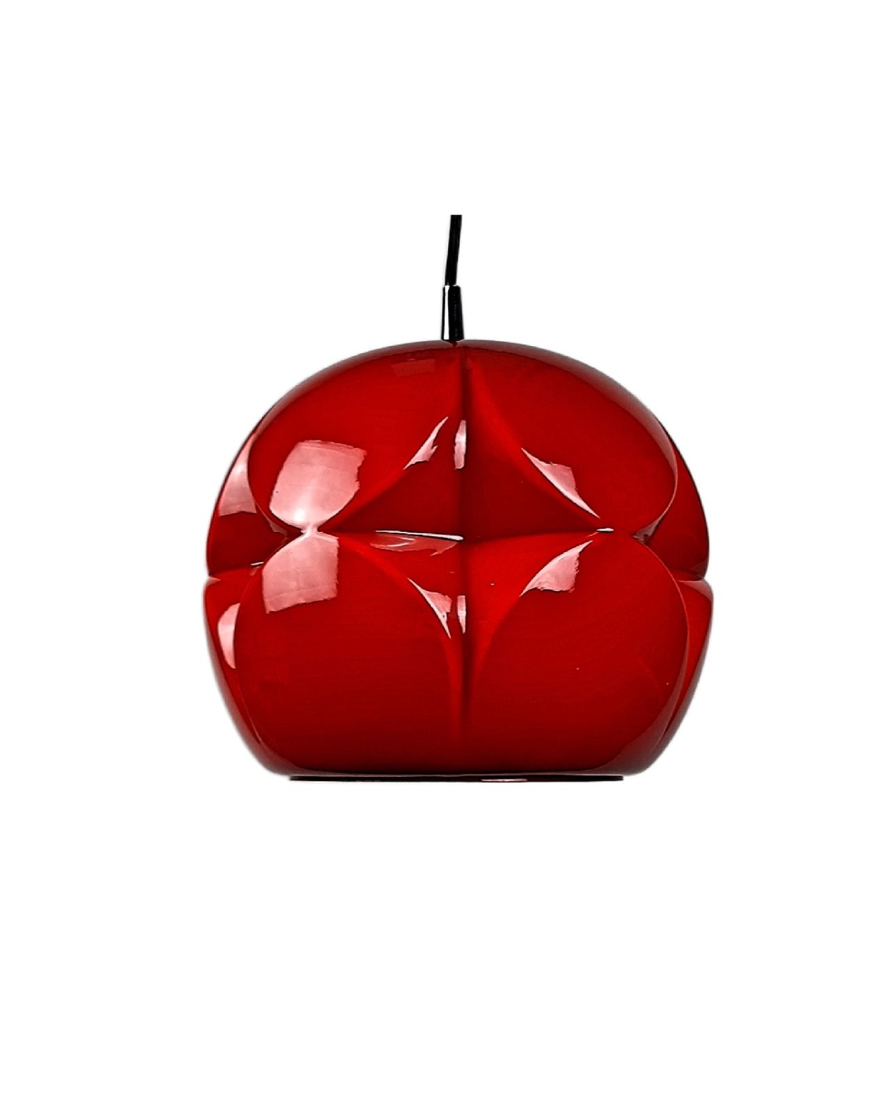 Mid Century Modern Pendant Light Peill & Putzier Red Cherry Tinted Glass Germany 1960s photo furniture