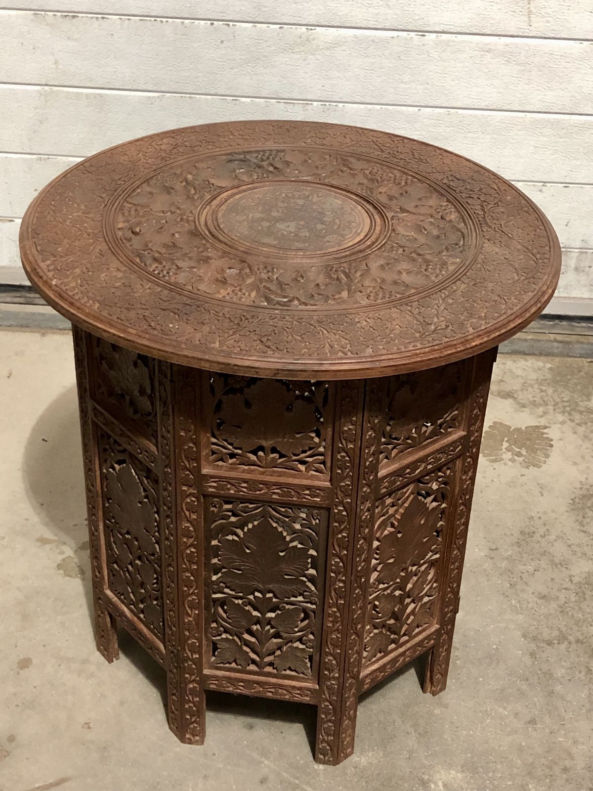 Handsome Vintage Indian Carved Hardwood Occasional Table photo vintage