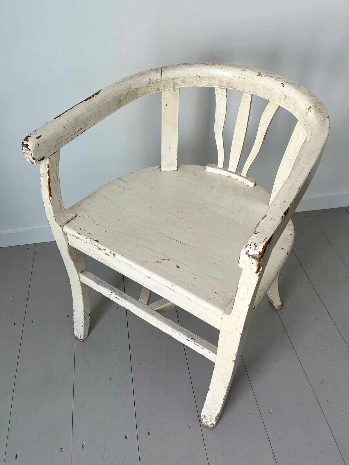 19th Century Swedish Barrel Back Painted Wooden Antique Chair Off White photo buy