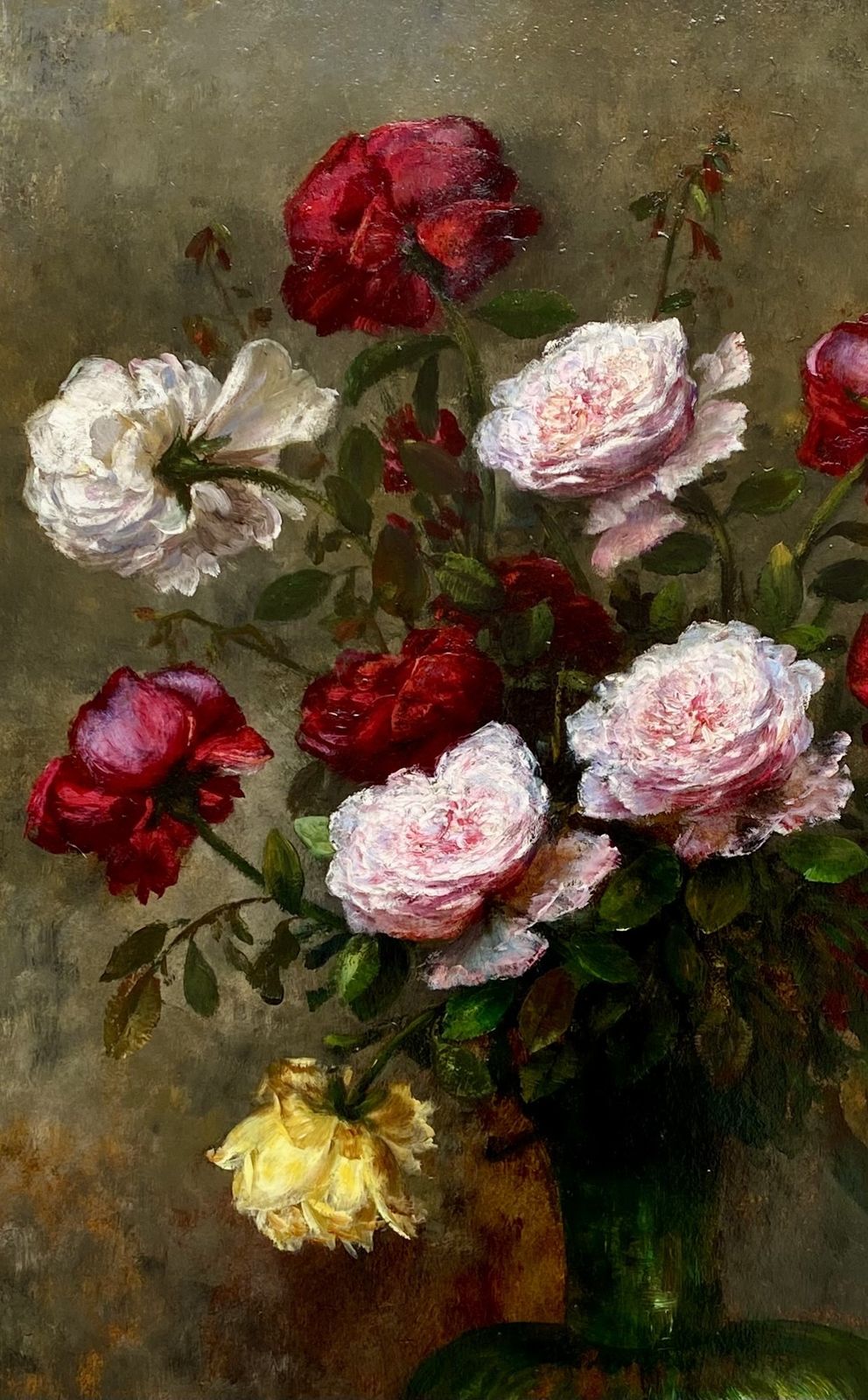 'Various Colourful Roses In A Glass Vase' By F. Clairval photo 6500.0