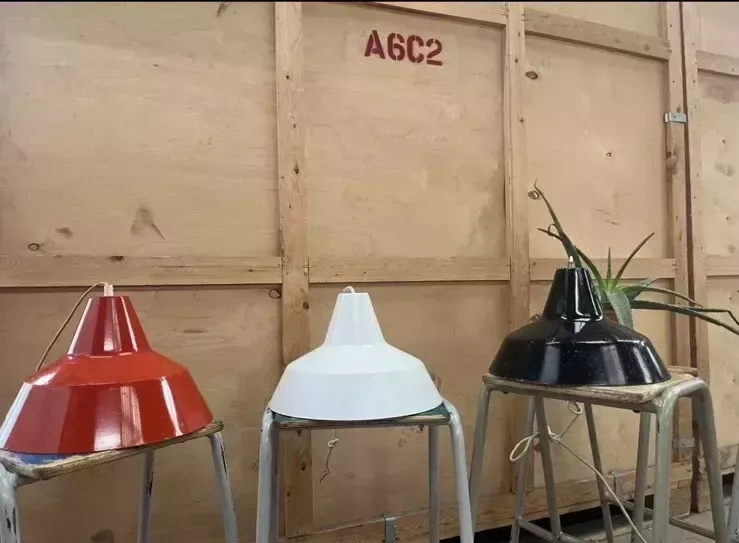 Danish Refectory Lamp Shades Restaurant Cafe Design 35cm Bauhaus Set Of 3 photo vintage