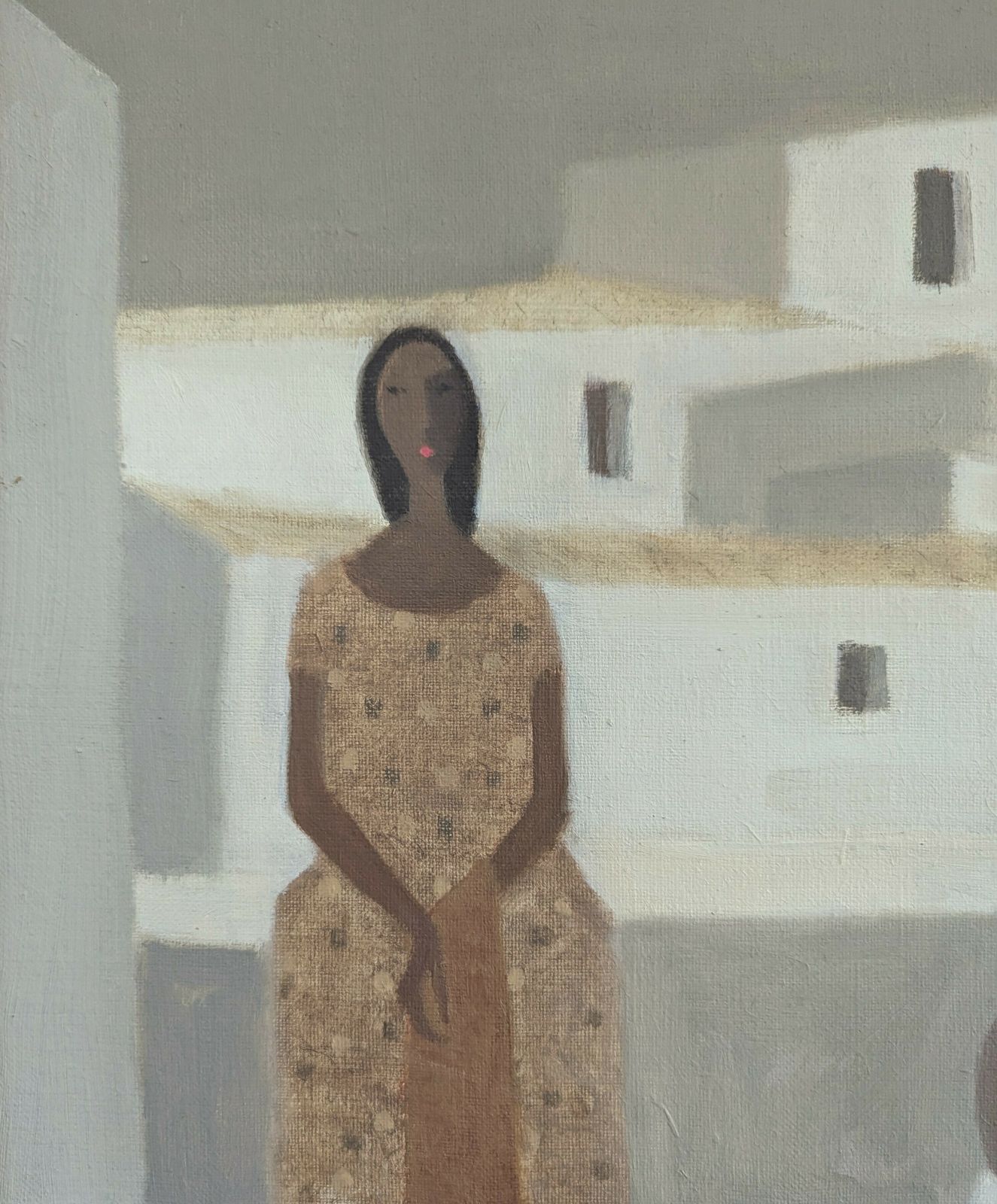By The Balcony Ledge, Oil Painting photo vintage