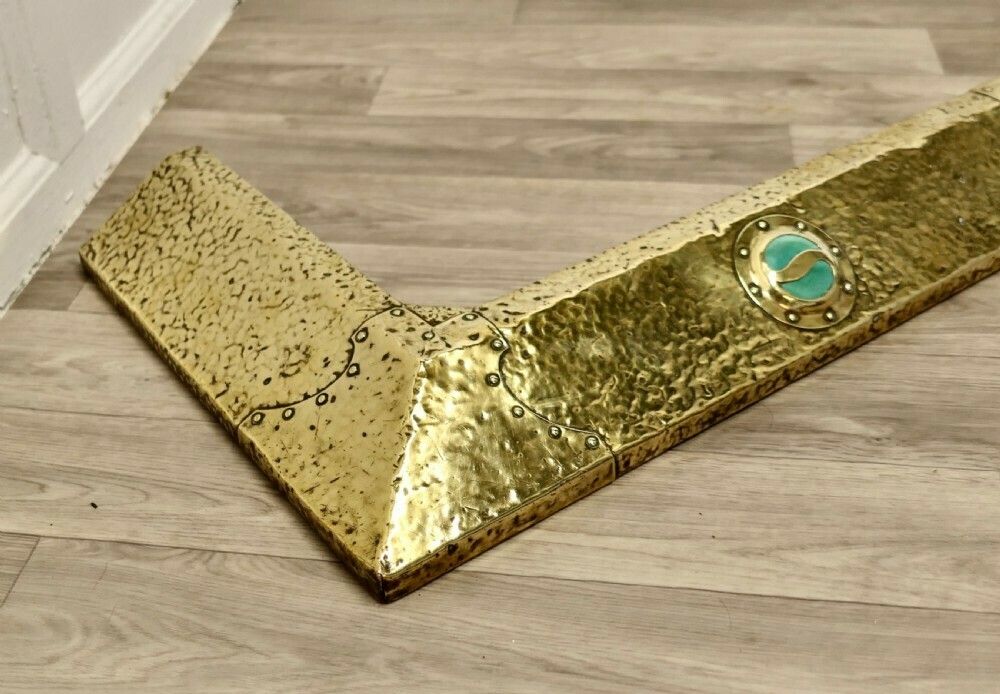 Antique Arts And Crafts Brass Fender, Green Cabochon photo 1860.0
