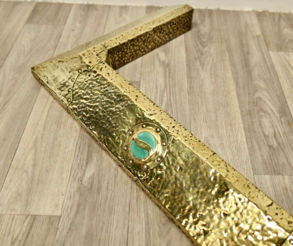 Antique Arts And Crafts Brass Fender, Green Cabochon photo vinterior