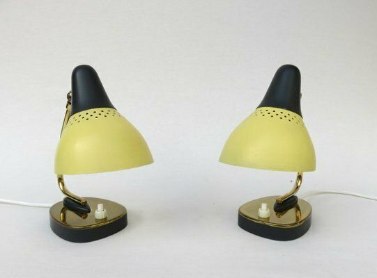 Small Mid Century Table Lamps In Brass Lacquered In Yellow And Black, Germany, 1950s, Set Of 2 photo furniture