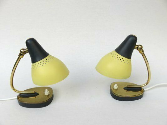 Small Mid Century Table Lamps In Brass Lacquered In Yellow And Black, Germany, 1950s, Set Of 2 photo Lighting