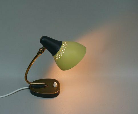 photo for sale Small Mid Century Table Lamps In Brass Lacquered In Yellow And Black, Germany, 1950s, Set Of 2
