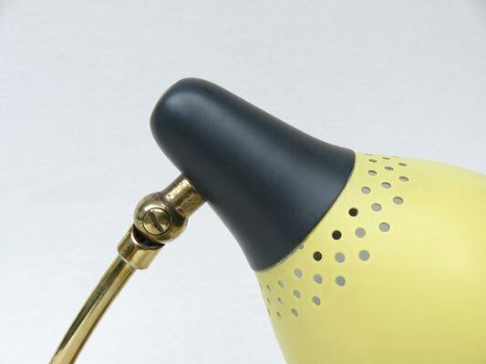 photo vintage Small Mid Century Table Lamps In Brass Lacquered In Yellow And Black, Germany, 1950s, Set Of 2