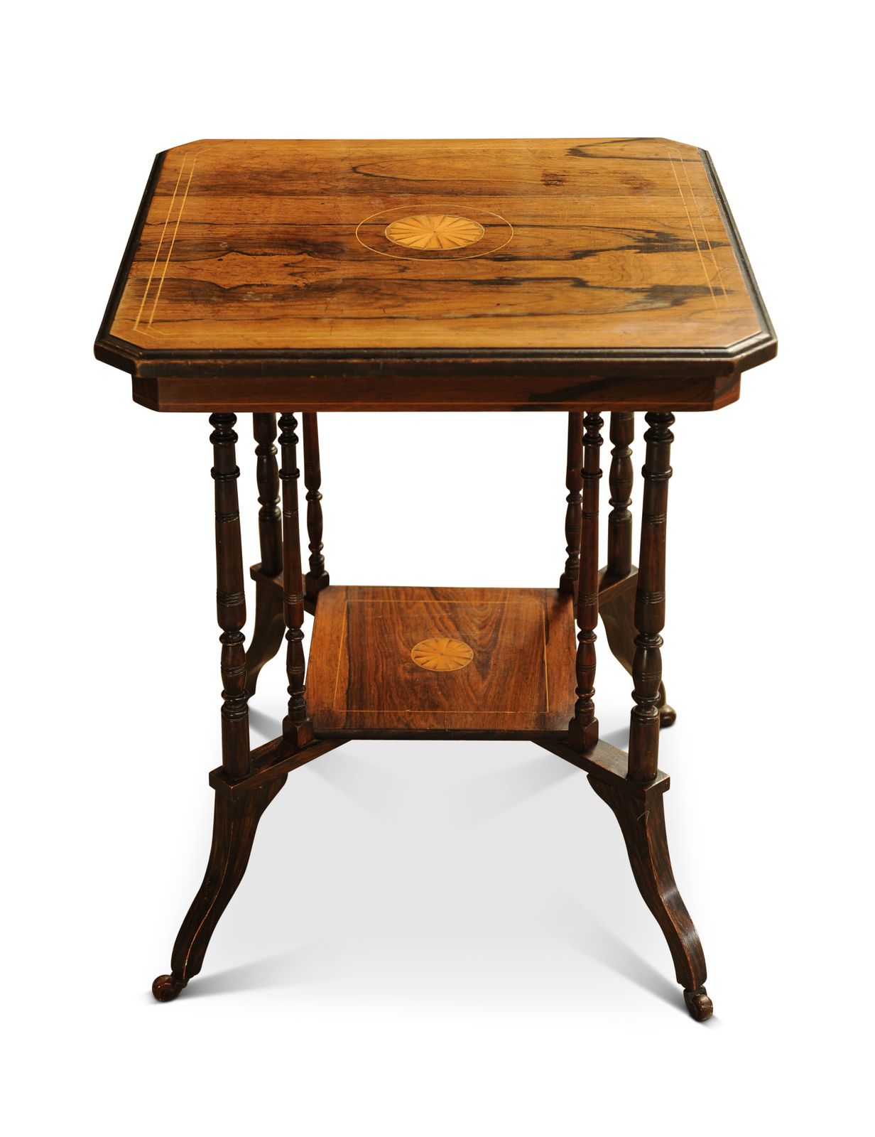 French Empire Rosewood And Brass Mounted Two Tier Circular Occasional Table On Castors 1800's Ol photo for sale