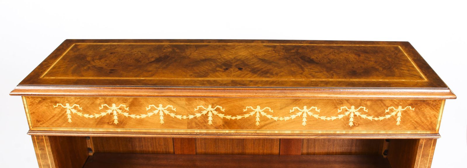 photo for sale Bespoke Sheraton Revival Low Burr Walnut Open Bookcase