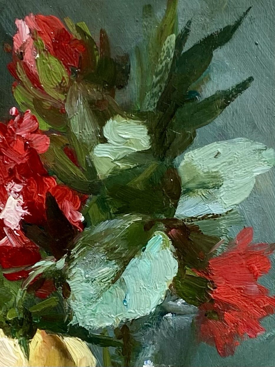 'Red And Yellow Roses In A Glass Vase' By Hubert Bellis ( 1831   Brussel   1902) photo Art