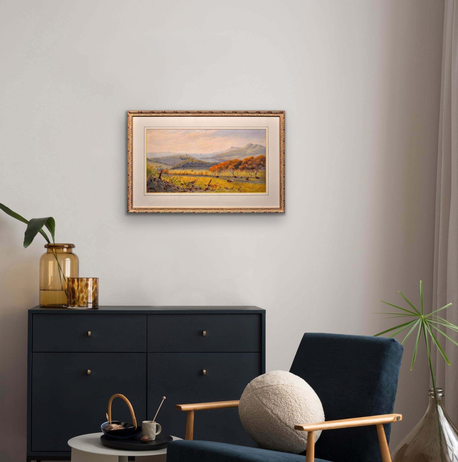 photo furniture John Bedloe Goddard 1838 To 1896. Kimmeridge Bay And The Clavell Tower, The Purbecks, Dorset, 1876. Framed Jurassic Coast Watercolour Painting.