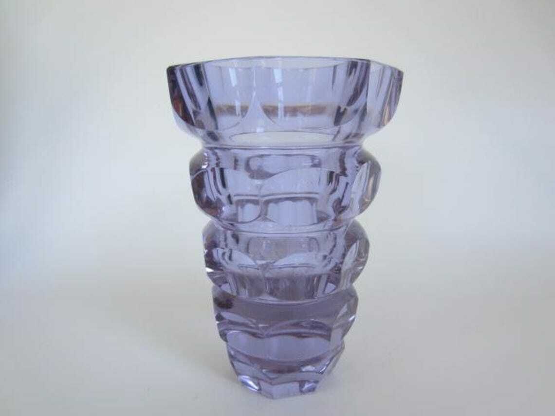 Hoffmann For Moser Facet Cut Alexandrite Czech Crystal Art Glass Vase photo Home Decor
