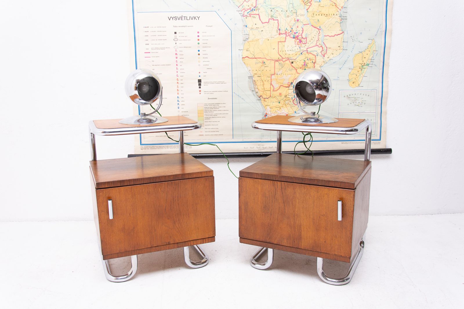 Pair Of Functionalist Chromed Night Stands By Kovona, 1950’s, Czechoslovakia photo Furniture