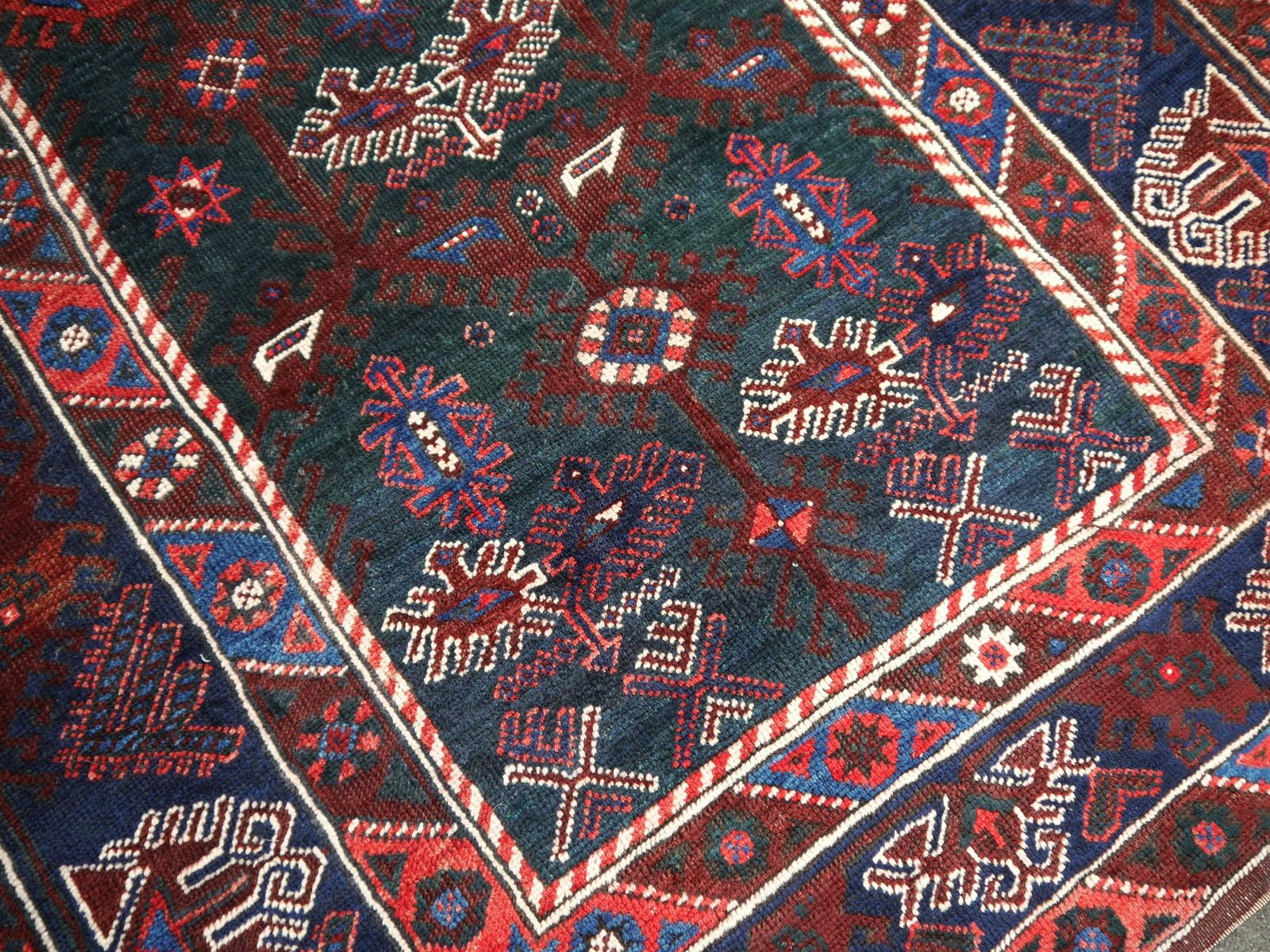 Turkish Rug Hand Knotted Semi Antique With Rare Green Field photo Textiles