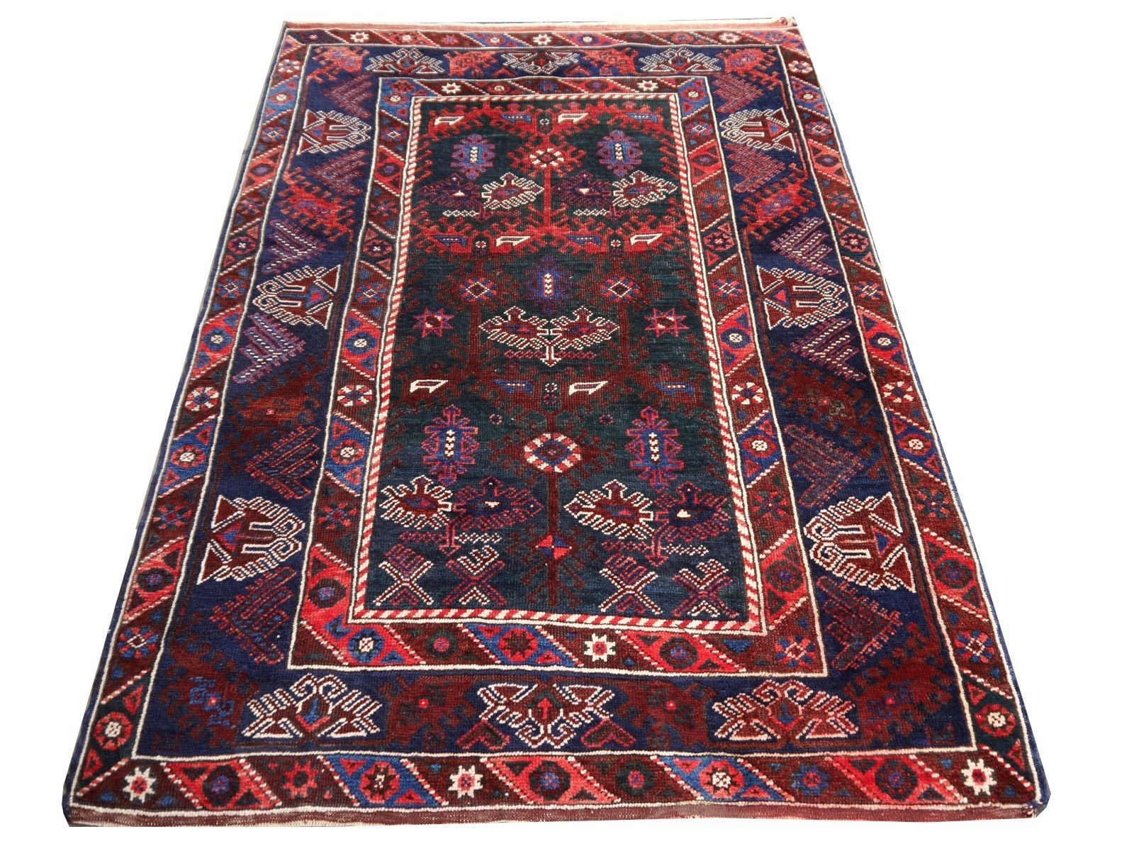 Turkish Rug Hand Knotted Semi Antique With Rare Green Field photo 2635.0