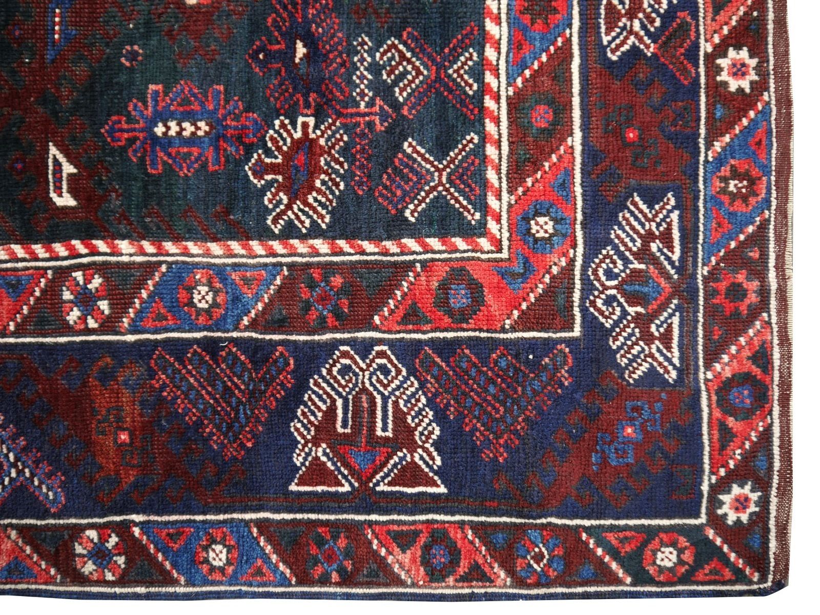 photo for sale Turkish Rug Hand Knotted Semi Antique With Rare Green Field