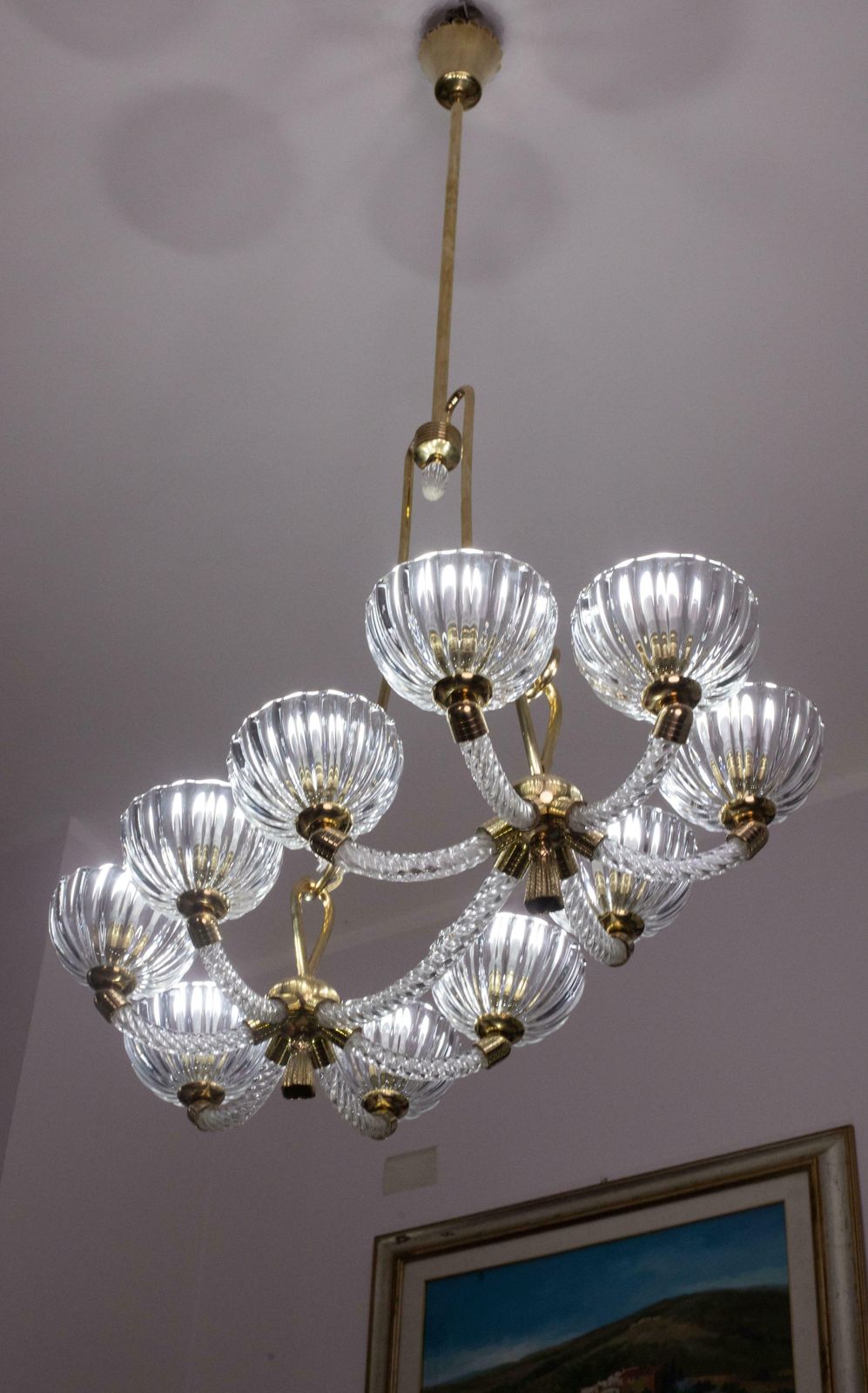Museal 10 Light Art Deco Murano Glass And Brass Chandelier By Ercole Barovier photo furniture