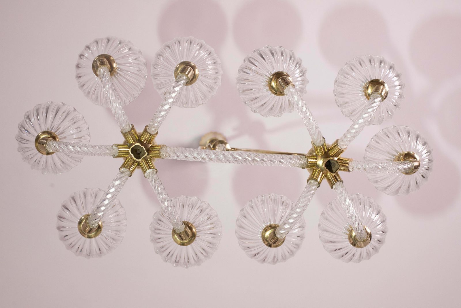 Museal 10 Light Art Deco Murano Glass And Brass Chandelier By Ercole Barovier photo Lighting