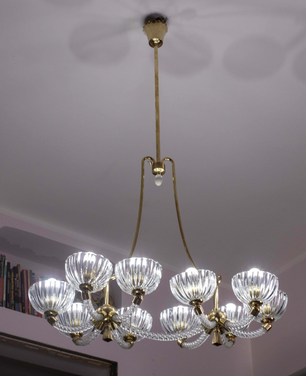 Museal 10 Light Art Deco Murano Glass And Brass Chandelier By Ercole Barovier photo 17384.0