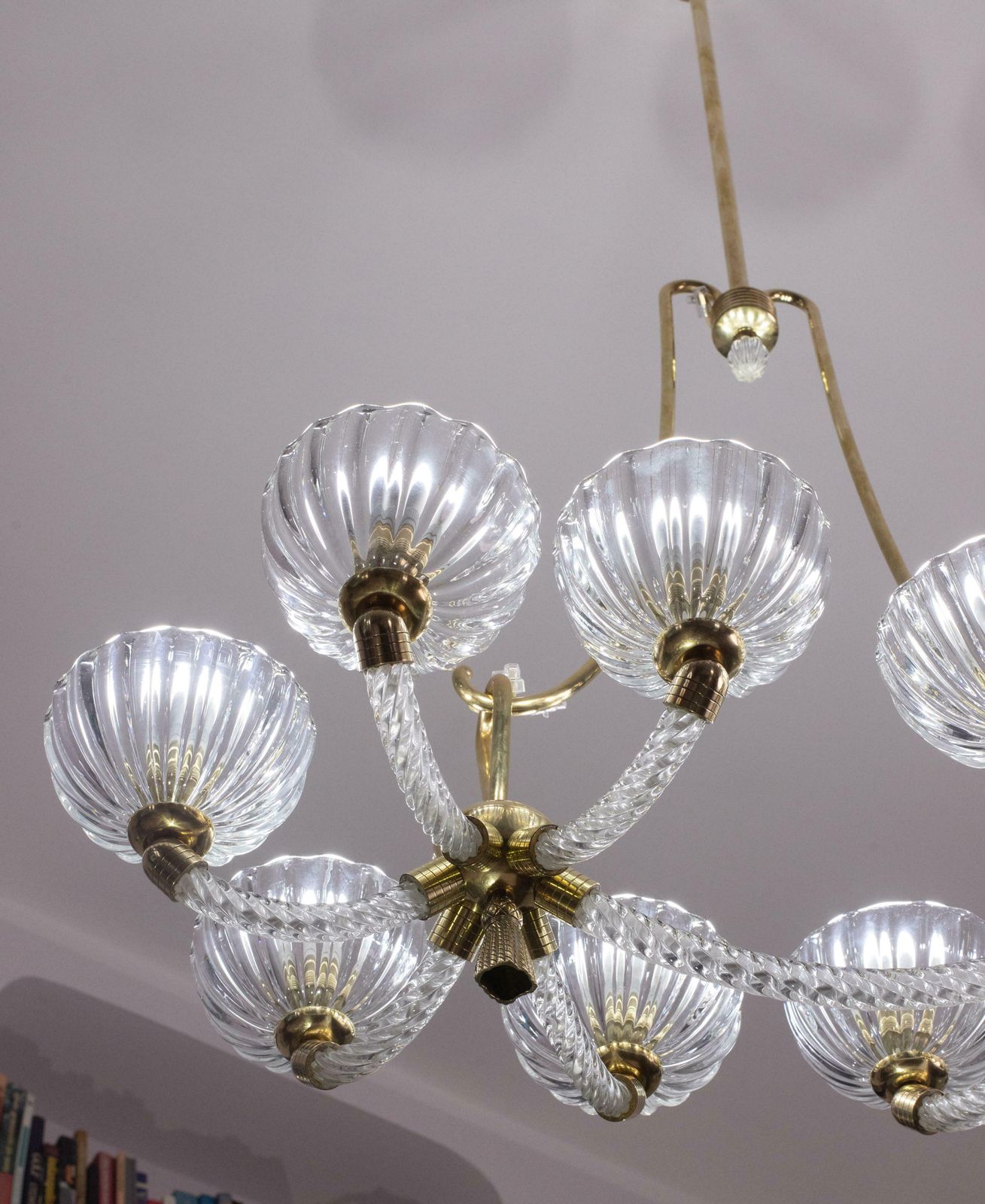 Museal 10 Light Art Deco Murano Glass And Brass Chandelier By Ercole Barovier photo vintage
