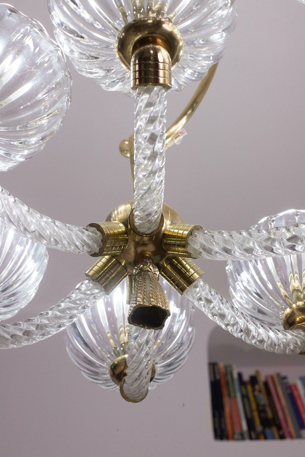 photo buy Museal 10 Light Art Deco Murano Glass And Brass Chandelier By Ercole Barovier