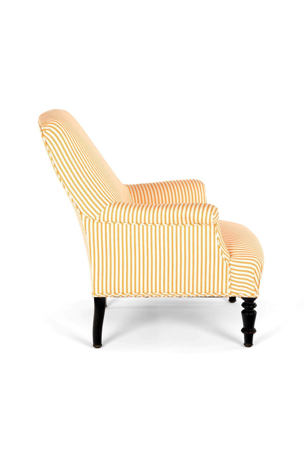French Armchair In Goldenrod Ticking photo for sale