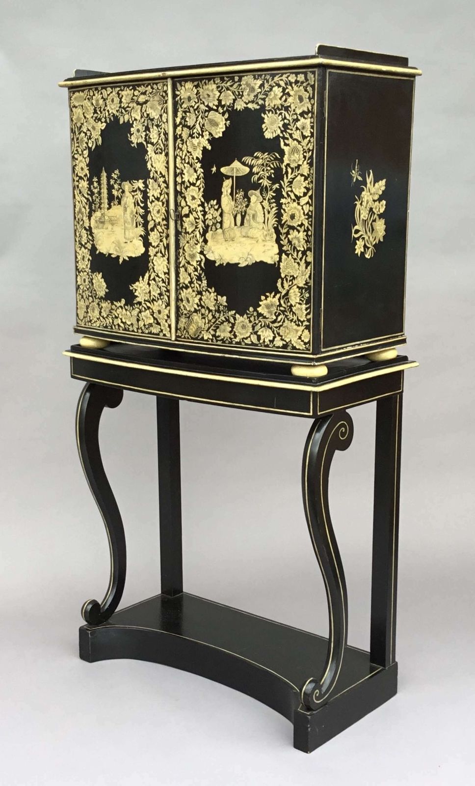 Rare Regency Chinoiserie Penwork Collectors Cabinet On Stand photo buy