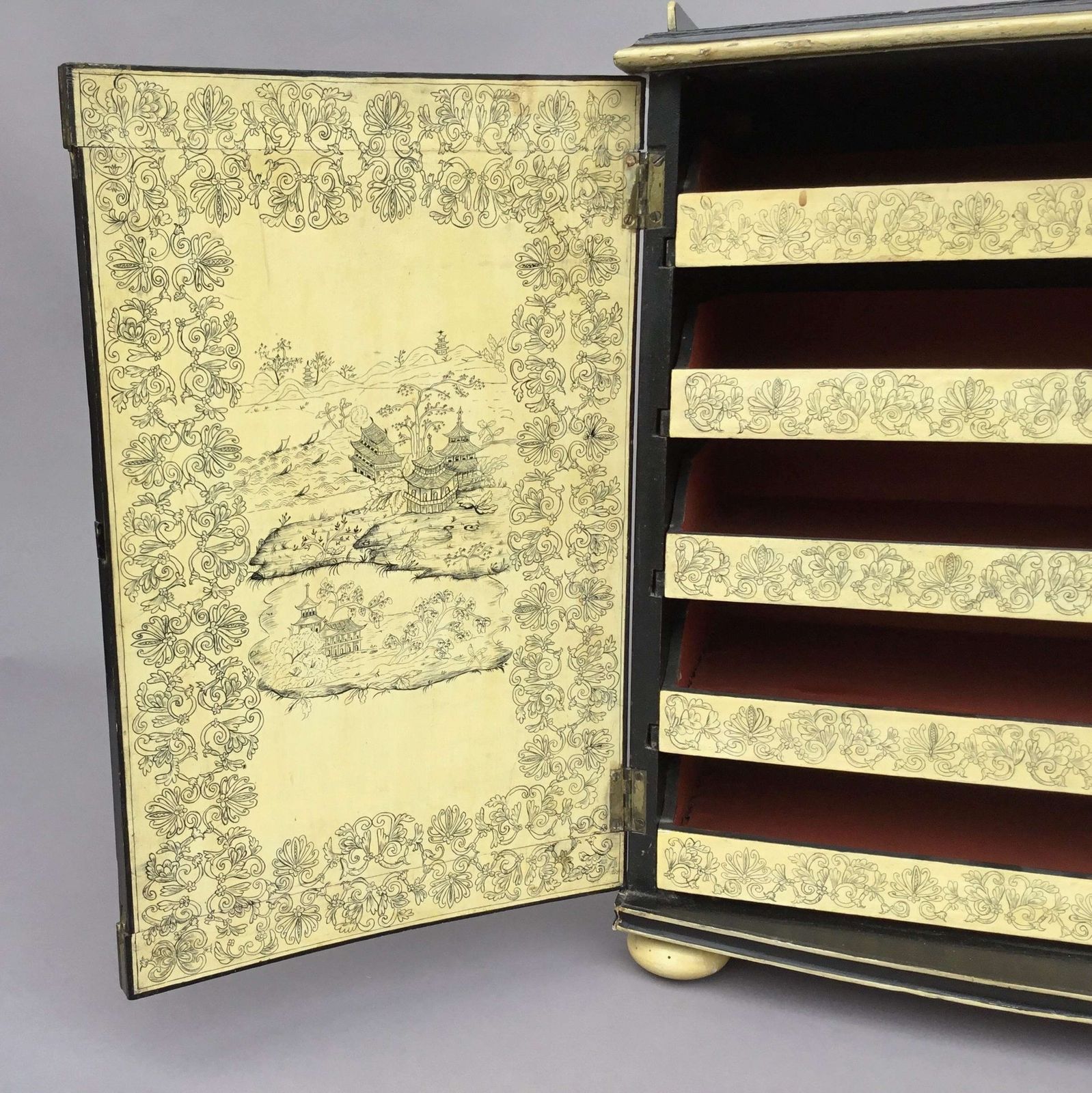 photo buy Rare Regency Chinoiserie Penwork Collectors Cabinet On Stand
