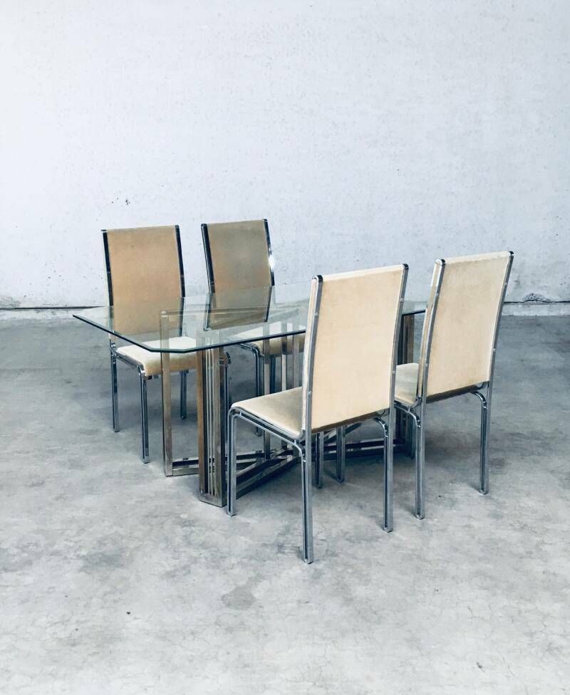 Hollywood Regency Style Geometrical Design Brass & Glass Dining Table By Belgochrom photo Furniture