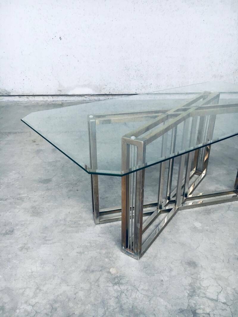 Meubels Hollywood Regency Stijl Geometrisch Ontwerp Messing & Glas Eettafel Van Belgochrom photo