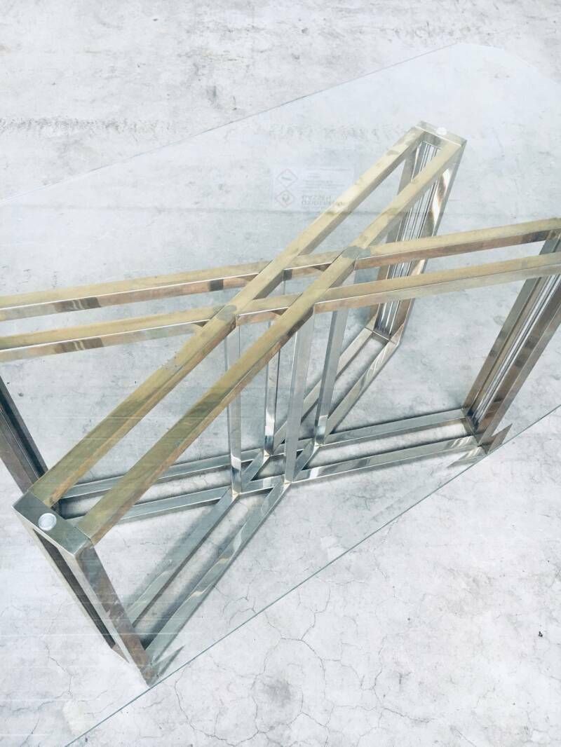photo vintage Hollywood Regency Style Geometrical Design Brass & Glass Dining Table By Belgochrom