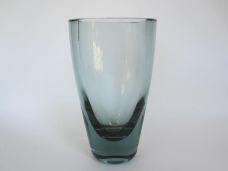 Tall Scandinavian Mid Century Holmgaard Vase Per Lütken Handmade Clear Blue