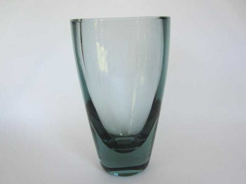 Tall Scandinavian Mid Century Holmgaard Vase Per Lütken Handmade Clear Blue photo Home Decor