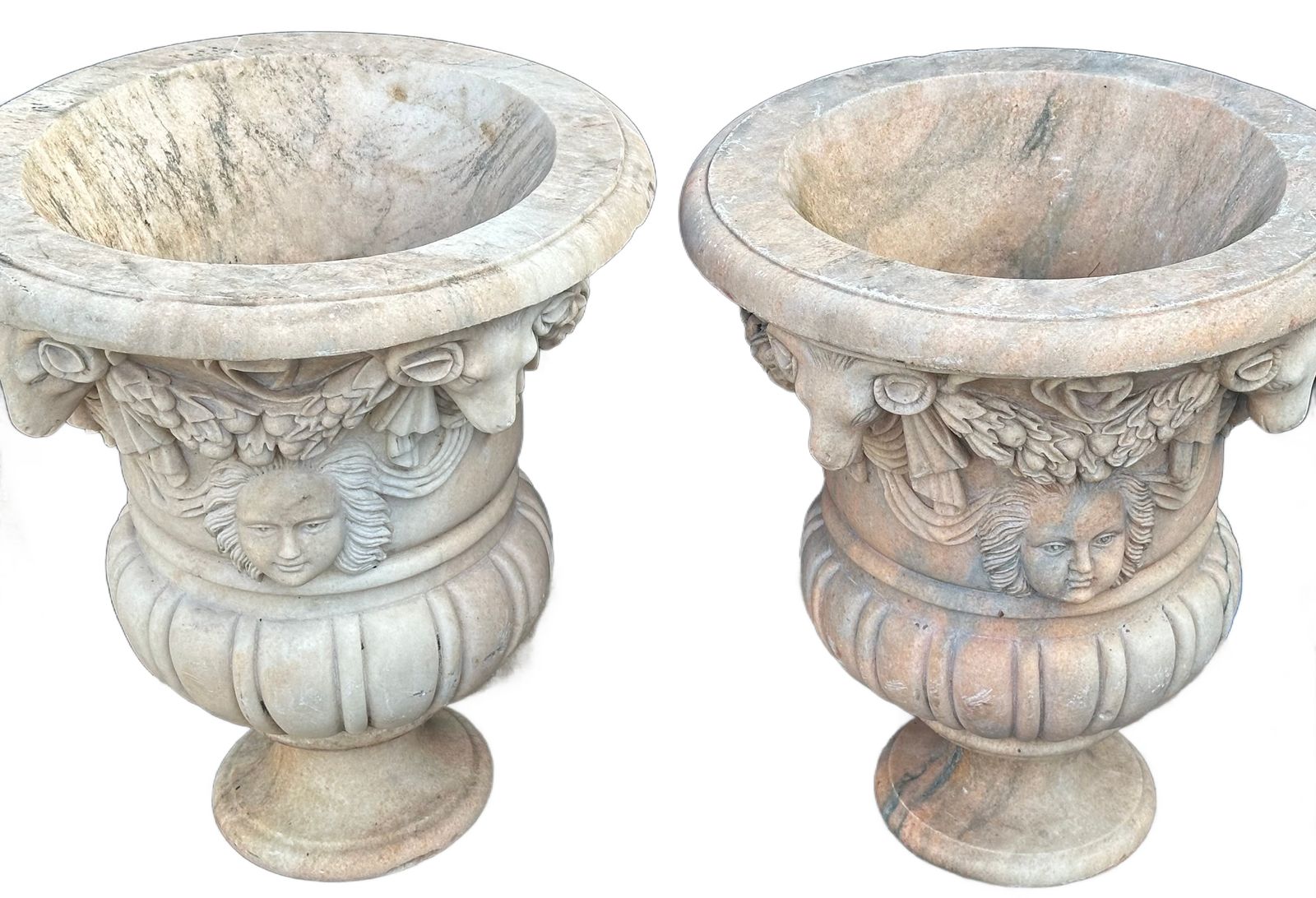 Pair Of Antique Carved Marble Urns photo for sale
