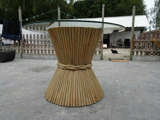 Mc Guire Bamboo Rattan And Glass Dining Table, 1970s photo vinterior