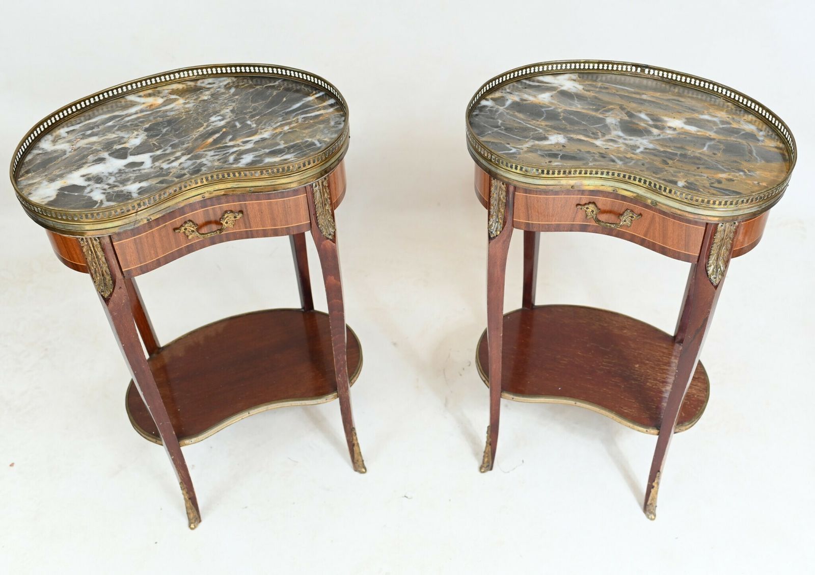 Pair French Bedside Tables Nightstands Kidney Bean 1930 photo for sale