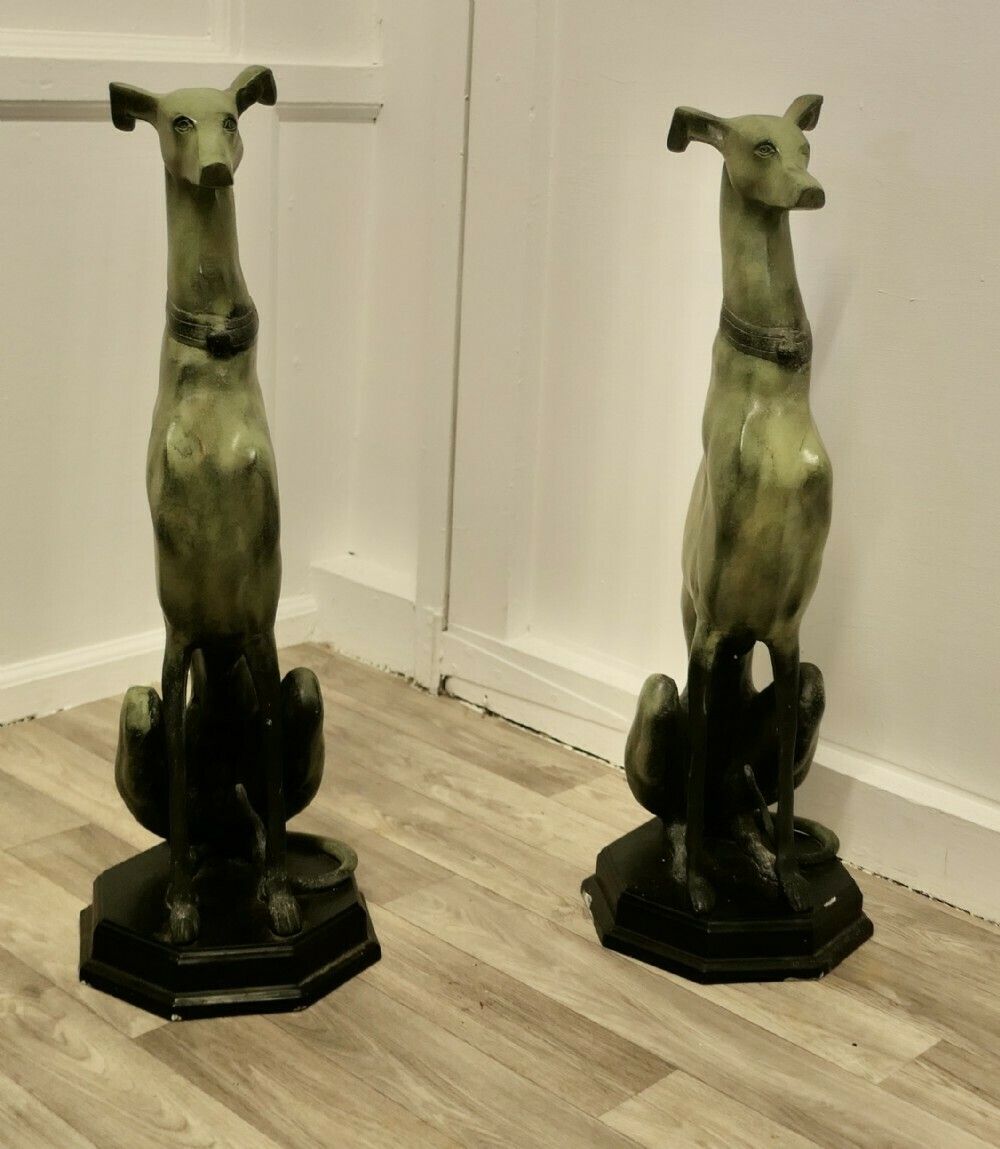 Pair Of Large Metal Italian Greyhound Dogs