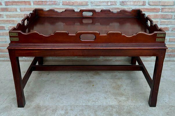 Early 20th Century Wood Coffee Table With Large Removable Tray, 1924, Set Of 2 photo for sale