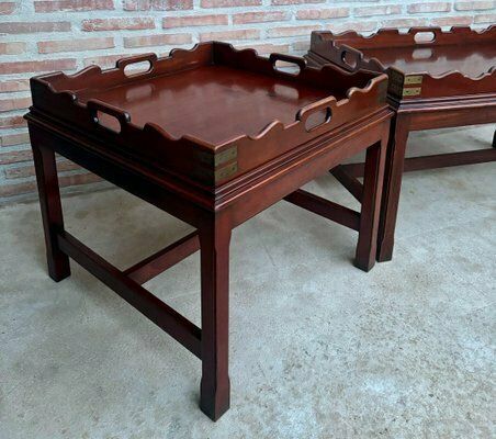 photo for sale Early 20th Century Wood Coffee Table With Large Removable Tray, 1924, Set Of 2