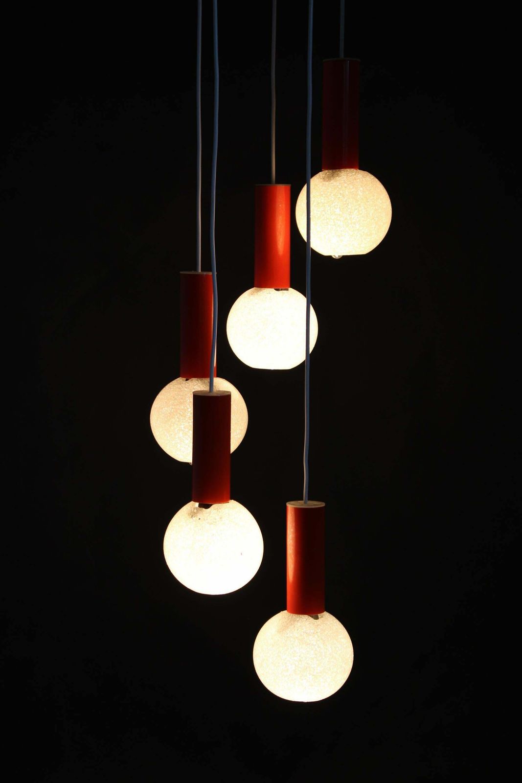 photo for sale 1970s Cascade Chandelier With Plastic Shades By Pokrok Zilina, Czechoslovakia