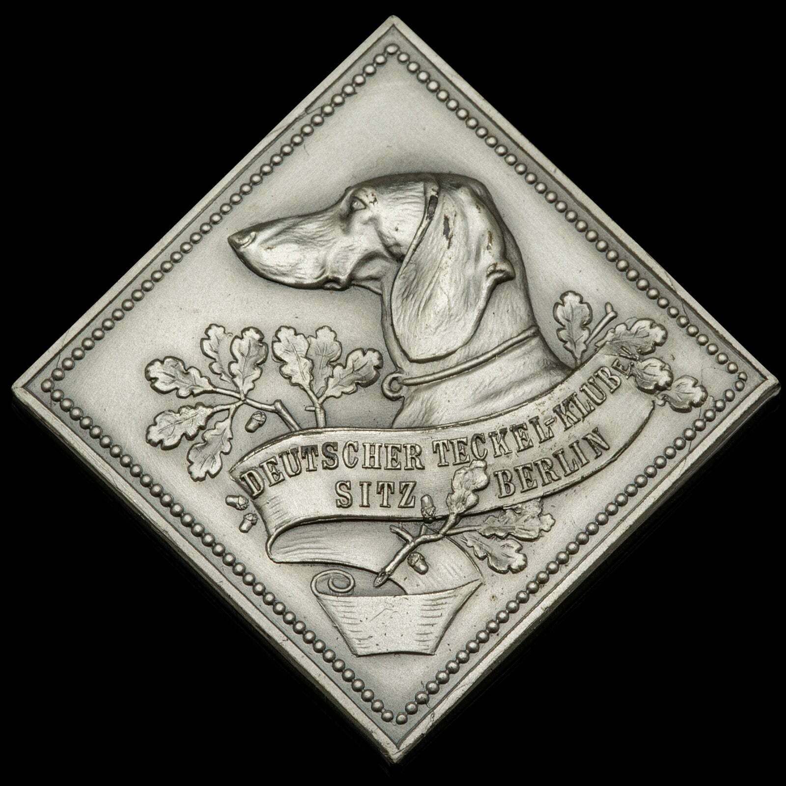 Small Antique Dog Kennel Club Medal, German, Cast Metal, Dachshund, Edwardian photo buy