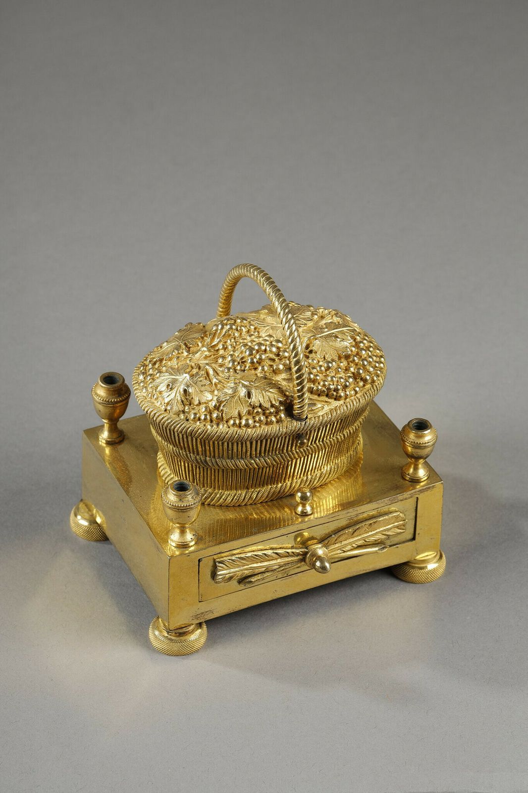 Gilt Bronze Inkwell Forming A Basket Of Grapes