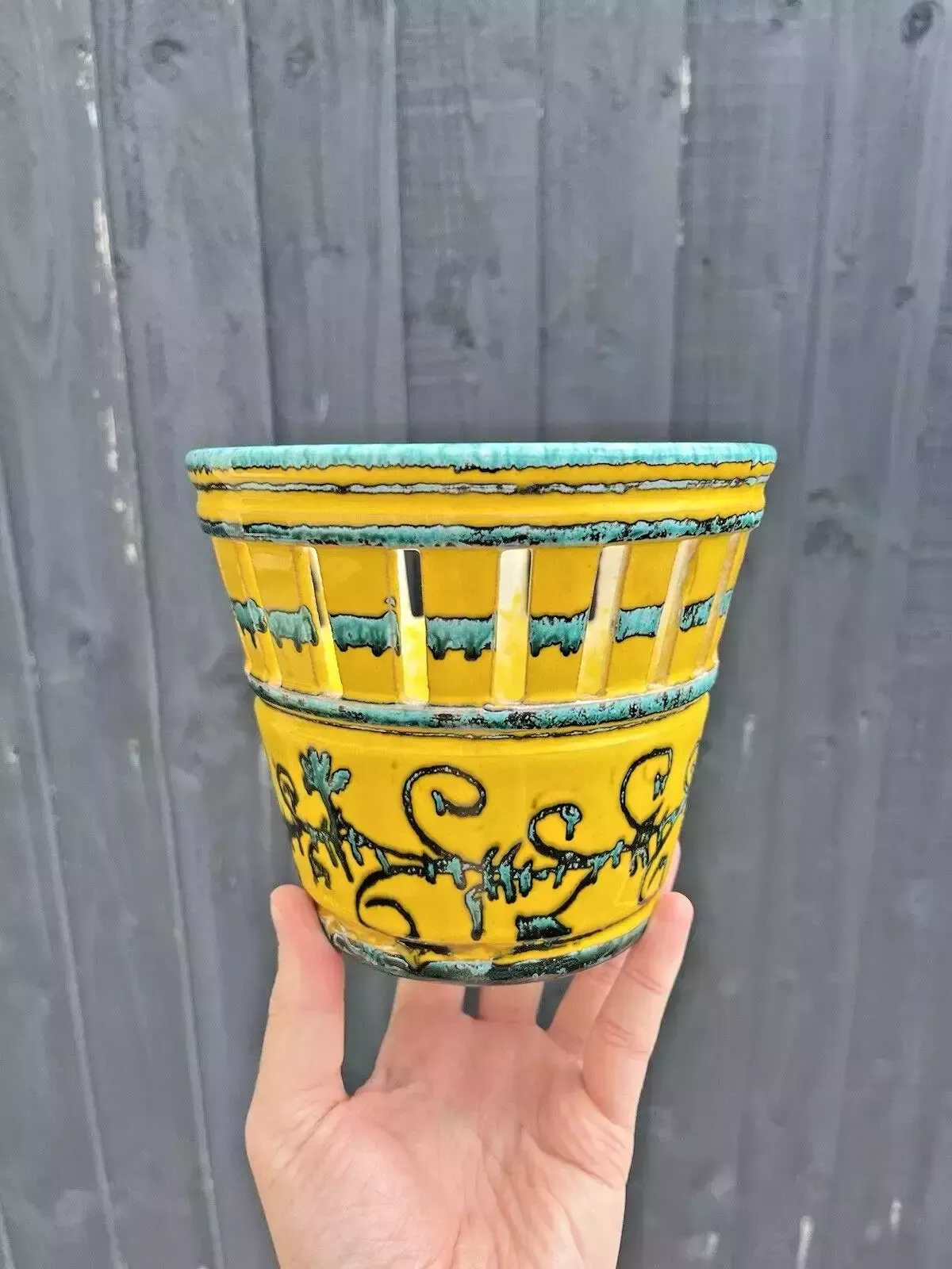 Unusual Pierced Mid Century 60's Italian Pottery Dripglaze Plant Pot Space Age photo 80.0