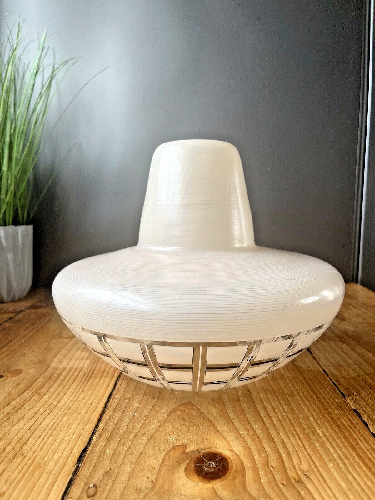 Vintage 1950's Mid Century Glass Ufo Space Age 60's Ceiling Light Lamp Shade 70s photo vintage