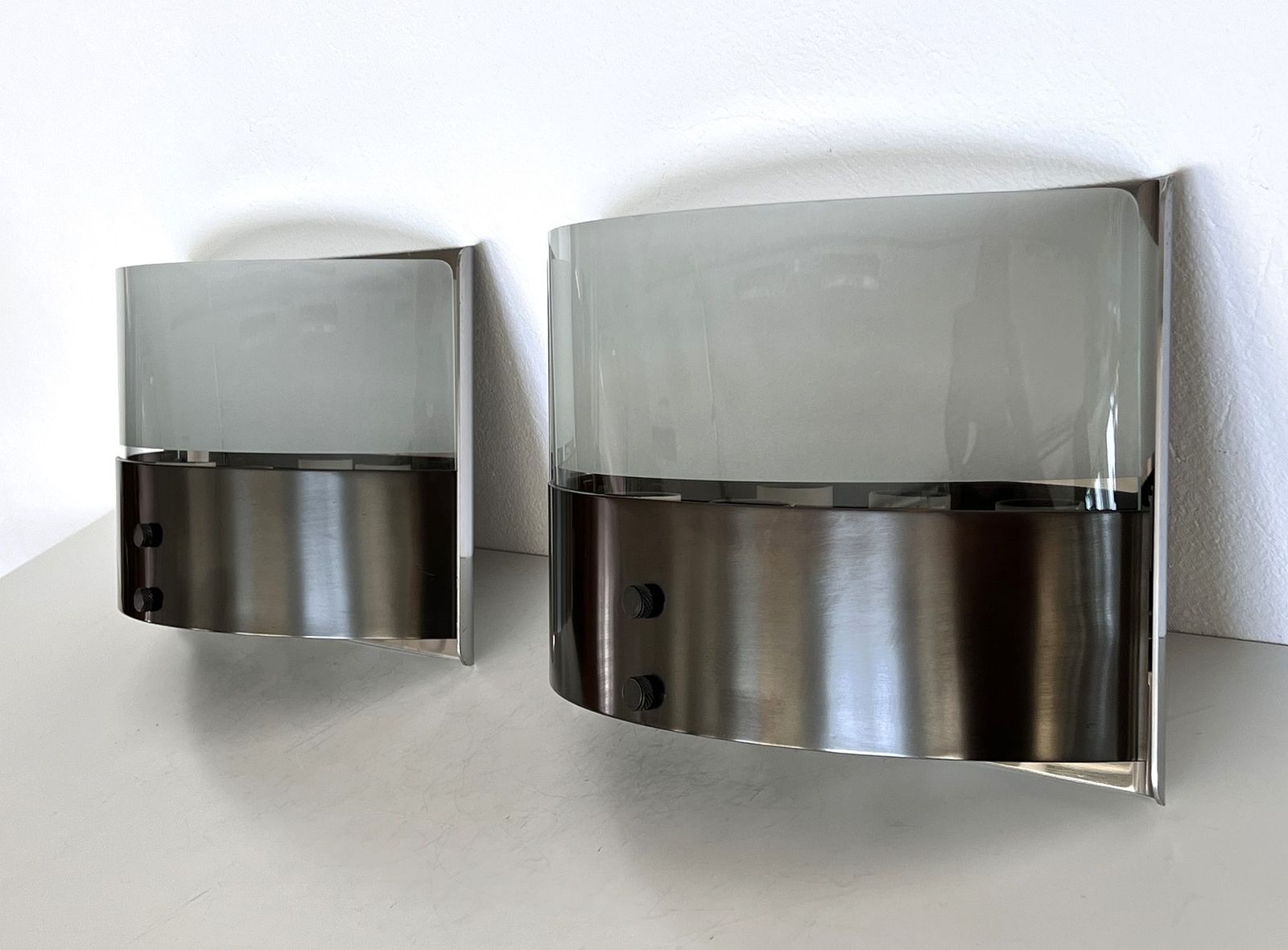Luigi Caccia Dominioni Pair Wall Sconces Lp19 "Monaco" In Steel And Glass, 1970s photo for sale