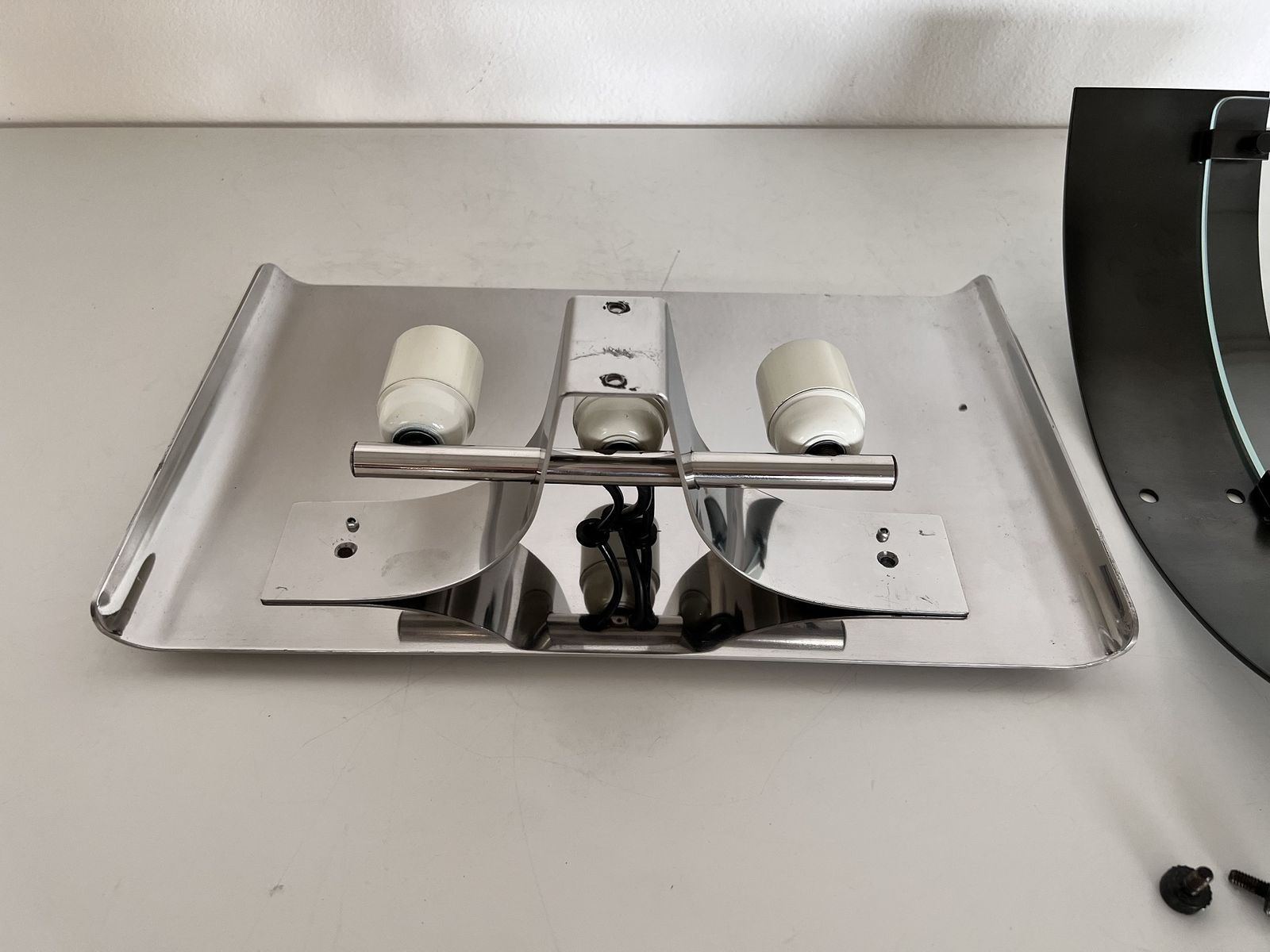 1900.0 Luigi Caccia Dominioni Pair Wall Sconces Lp19 "Monaco" In Steel And Glass, 1970s photo