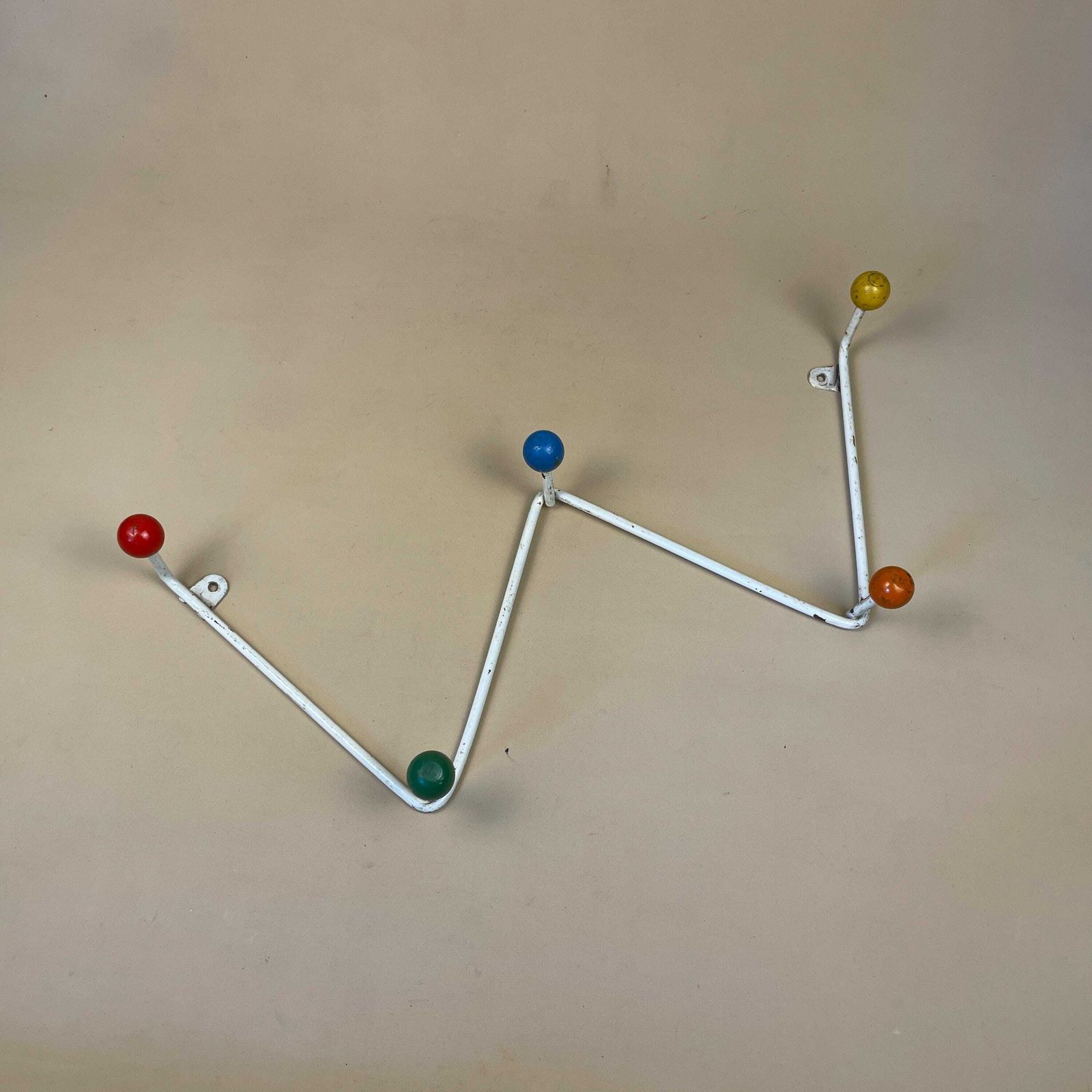 Vintage Retro Metal Kids Wooden Wall Coat Room Hanger Rack Hook 5 Hooks Wood Cottage Mud Room Hallway Storage Wood Coloured Balls Children's