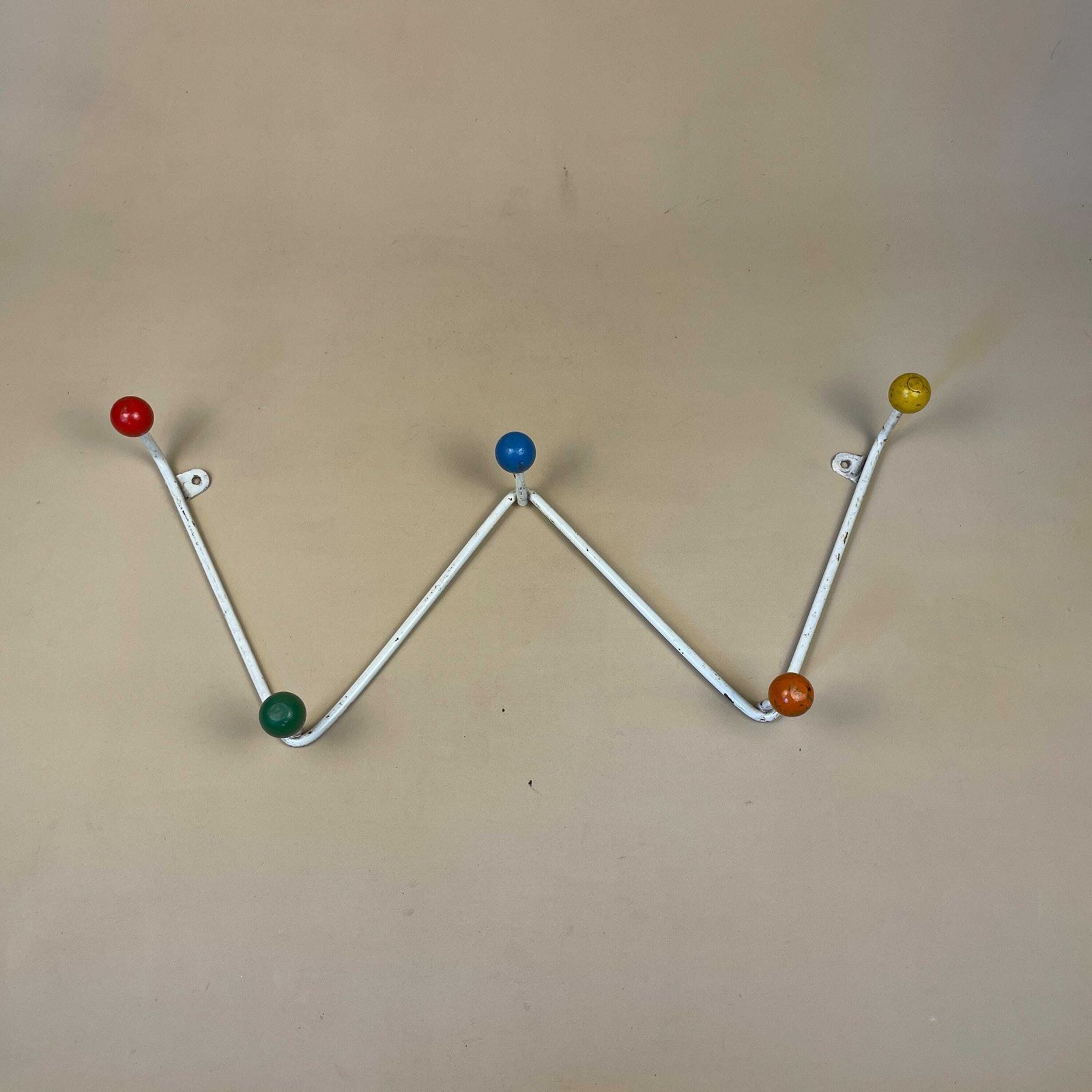 Vintage Retro Metal Kids Wooden Wall Coat Room Hanger Rack Hook 5 Hooks Wood Cottage Mud Room Hallway Storage Wood Coloured Balls Children's photo furniture