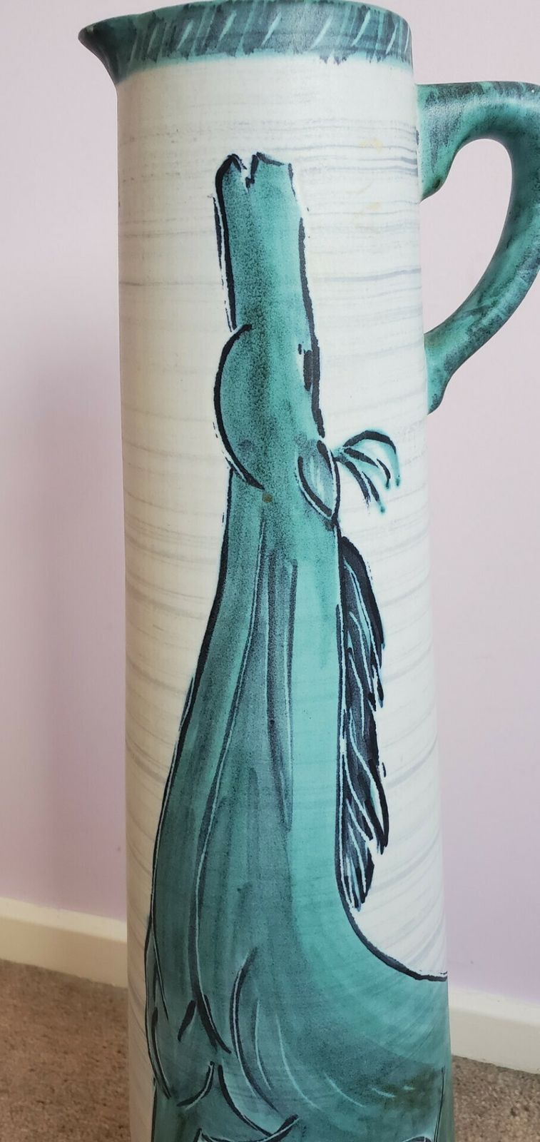1960s Mid  Century Jug Vase By Mark Valcera Switzerland , Tall, Green Horse Design photo Art